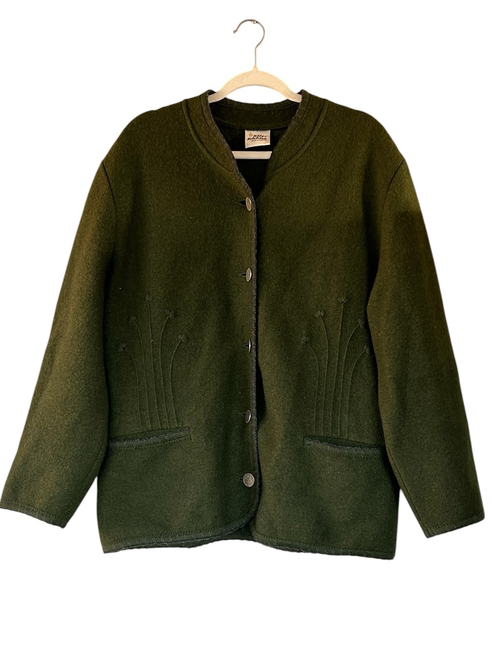 Vintage Kitz Pichler Austrian 100% Wool Blazer Cardigan Jacket Size 14 In Green